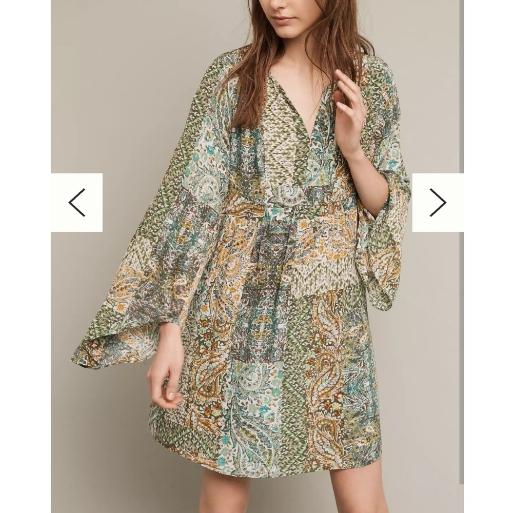 Anthropologie Floreat Amelie 100% Silk Kimono Dress Size 2 Oversized